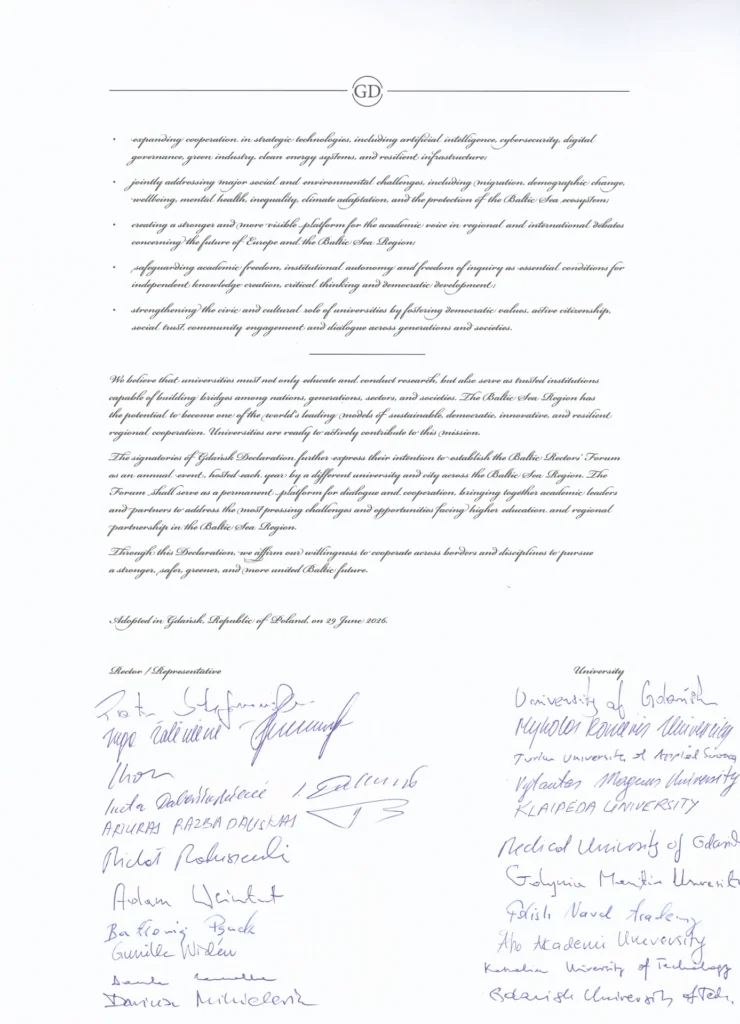 Gdańsk Declaration – page 2 with signatures